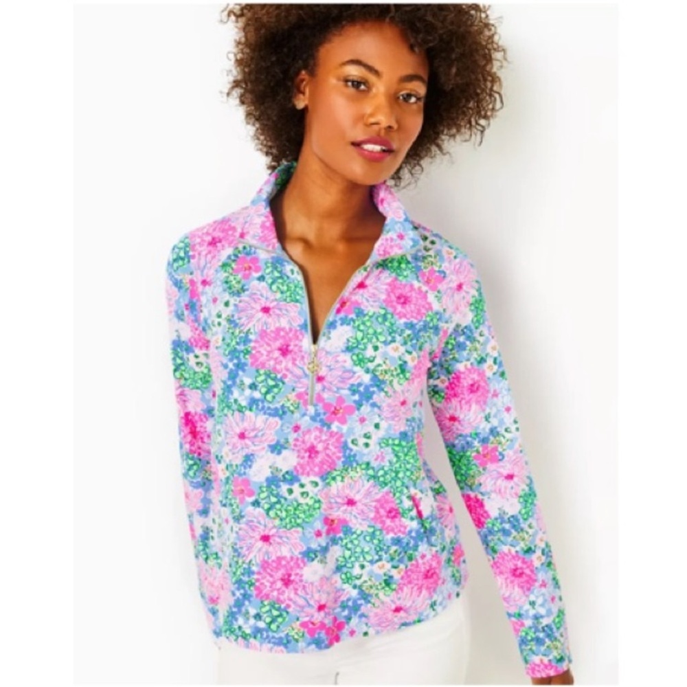 Lilly Pulitzer Popover in Floral "Lil Soirée All Day" pattern.